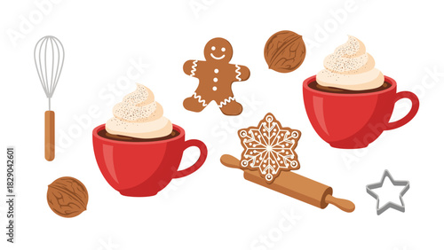 Festive gingerbread man cookie, hot cocoa, and treats for heartwarming holiday celebrations