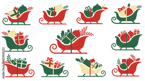 Festive Christmas sleighs filled with presents, spreading holiday cheer and joyful celebration