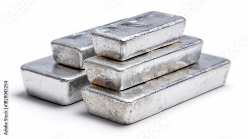 Shiny silver bars stacked neatly on a white surface