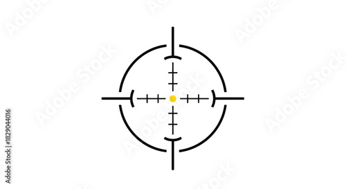 A black crosshair target reticle with a central yellow dot is displayed