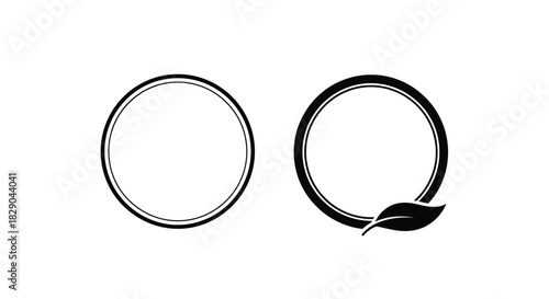 Wallpaper Mural Simple black and white graphic of two circles and a leaf design Torontodigital.ca