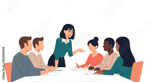 Team meeting discussion with diverse colleagues in modern business office