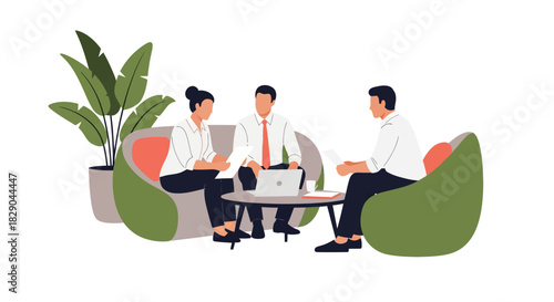 Team meeting collaboration in modern office environment with minimalist design