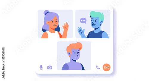 Colorful virtual meeting with participants in a minimalistic design style