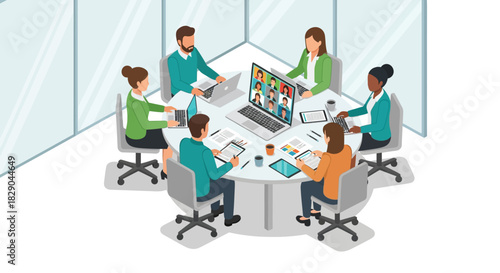 Team collaboration in modern office: remote meeting and digital communication