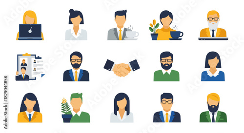 Professional character avatars collection in flat design for modern networking