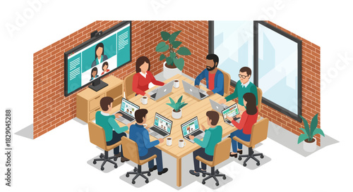 Diverse team in virtual meeting room utilizing technology for collaboration