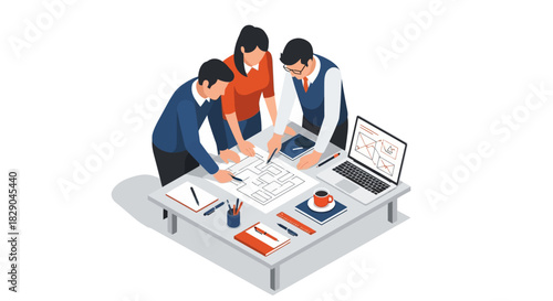 Collaborative teamwork in office setting with business strategy planning