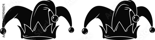 Two black jester hats with bells a whimsical and classic design