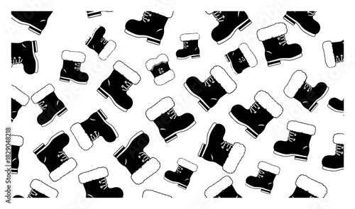 Christmas Santa Boot Silhouette Seamless Vector Pattern Background Isolated on White