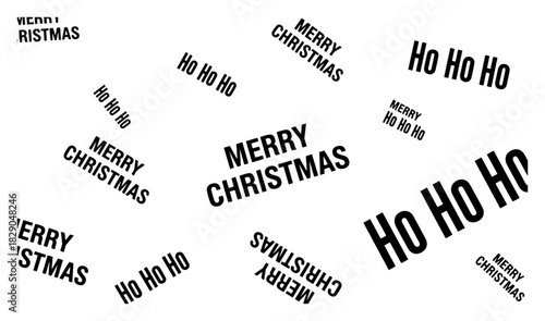 Merry Christmas and Ho Ho Ho Lettering Seamless Vector Pattern Background Isolated on White