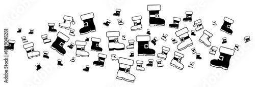 Santa Boot Silhouette Scatter Wave Vector Composition Isolated on White