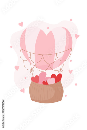 Vector hot air balloon, aerostat for Valentine's Day