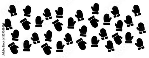 Winter mittens silhouette vector pattern background with warm gloves black and white cold weather clothing design