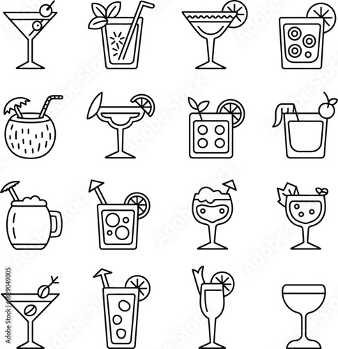 Cocktail and Mixed Drink Bar Vector Icons