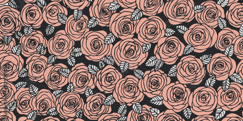 Summer background with roses flowers. Nature concept design. Modern floral composition. Vector illustration for poster, invitation, greeting card. Botanical style roses frame. Copy space.