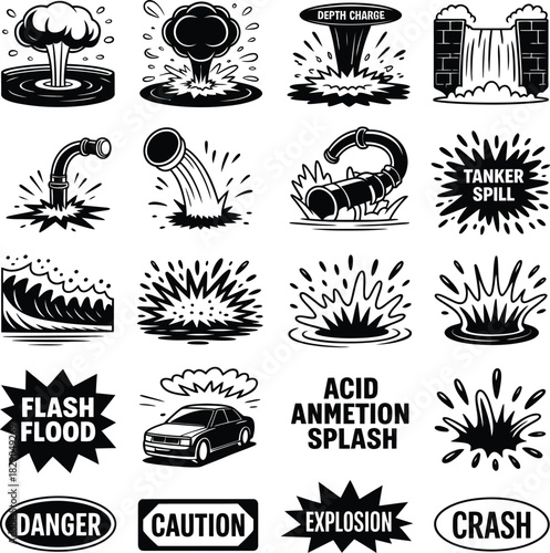 Industrial Hazard and Chemical Spill Icons