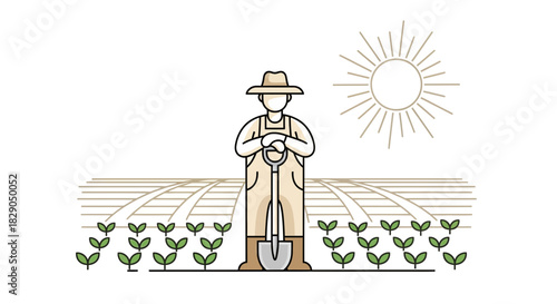 Illustration depicting a farmer on a farm, embodying agriculture and rural life scene concept