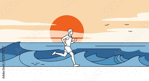 Running on the beach at sunrise promotes wellness and healthy lifestyle choices