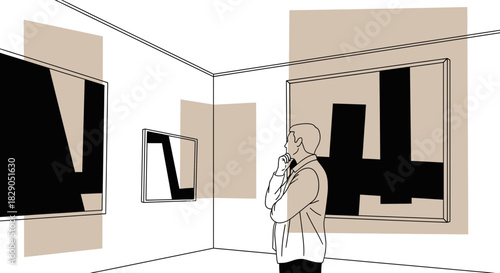 Man Contemplating Modern Art: A Thoughtful Visit to a Contemporary Art Exhibition