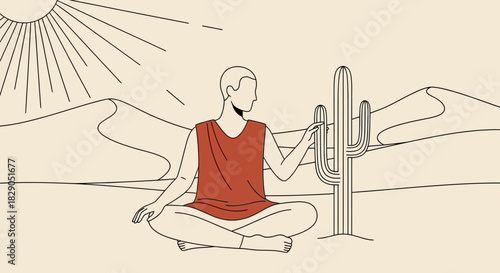 Minimalist illustration depicting serenity and harmony in desert meditation scene