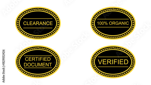 Gold Oval Sticker Illustrations | Premium Metallic Label Vector Art