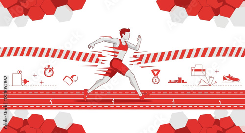 Dynamic illustration of a runner crossing the finish line in a race event