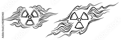 Radioactive Sign With Toxic Smoke Plume Hazard Outline Vector Illustration