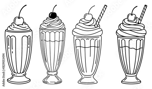 Milkshake Doodle Illustration Set Hand Drawn Sweet Drink Collection