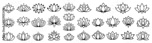 Lotus Flower Icon Collection Set of Yoga and Spa Logo Symbols