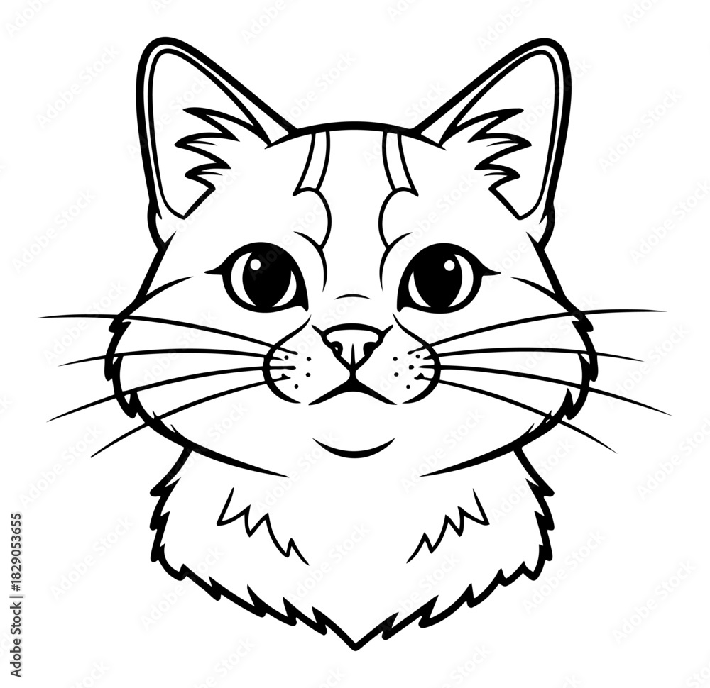 Obraz premium Cute Cat Face Portrait Outline Monochrome Hand Drawn Vector Illustration