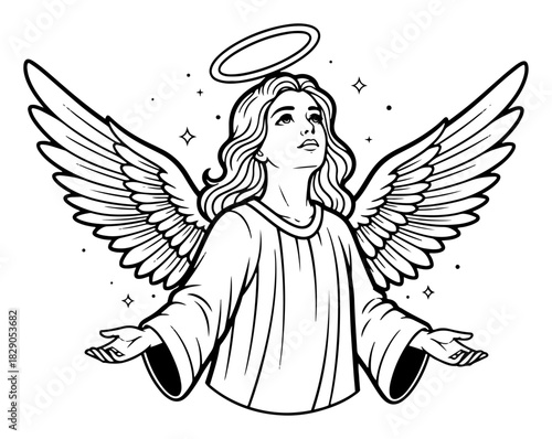 Beautiful Angel with Wings and Halo Religious Christian Illustration
