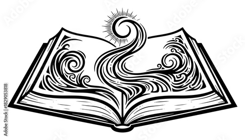 Magic Book with Fantasy Landscape Storytelling Vector Illustration