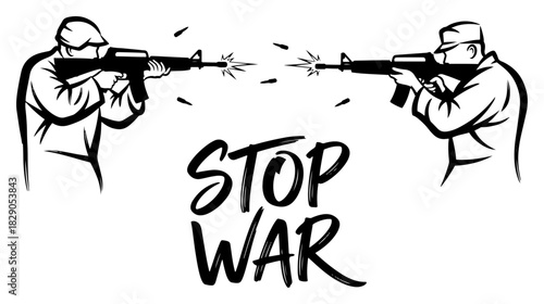 Stop War Anti war Concept with Shooting Soldiers Set