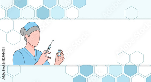 Medical healthcare background with nurse holding injection and vaccine vial illustration ideal for