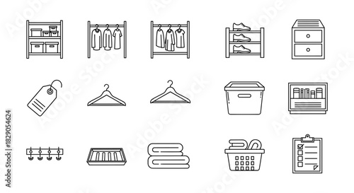 Minimalist closet organization icons for home and retail spaces