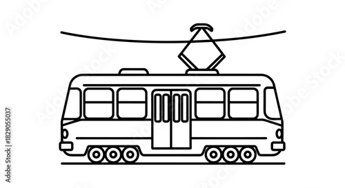 Minimalist linear tram design with overhead wire