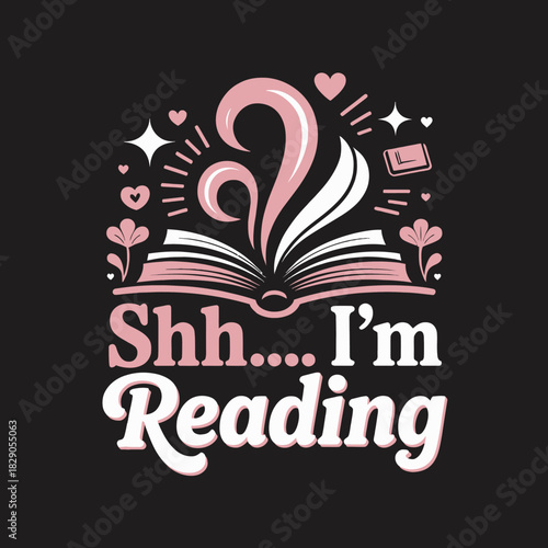 A stylized open book emits swirling patterns and hearts