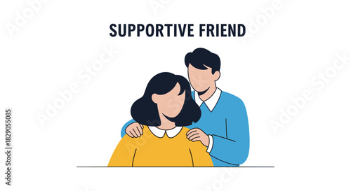 Supportive friendship: two people embracing in minimalist style