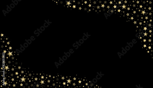 Celestial golden star corner border. Sparkling luxury angled frame for invitations, packaging, branding, greeting cards, digital banners and elegant print decoration. Vector.