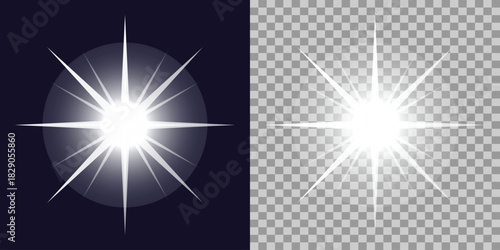 Bright White Light Burst Illustration Design Element on Dark and Transparent Background