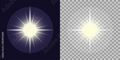 Abstract light star burst on transparent and dark blue background