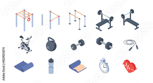 Isometric gym equipment set: workout essentials in modern design