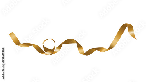 Long, curly golden ribbon for gift wrapping on a white background. Festive decorative ornament vector illustration