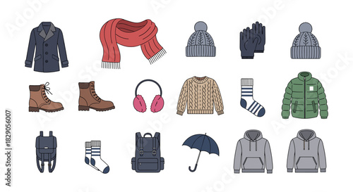 Winter clothing collection featuring cozy apparel and accessories