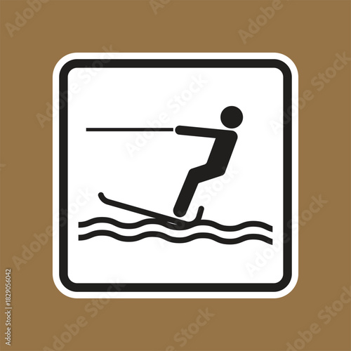 Water Skiing Icon Symbol for Sports and Outdoor Activities Signage