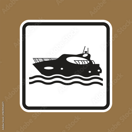 Black Silhouette of a Modern Boat on Waves in Minimalist Style Design