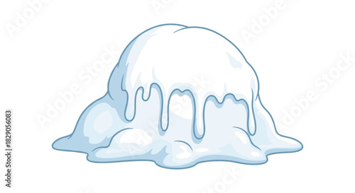 Melting ice cream scoop: dripping cartoon dessert on white background