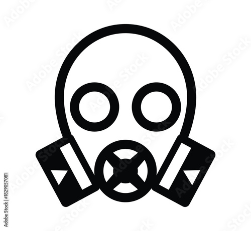 Black and White Graphic of a Simple Gas Mask Icon on a White Background