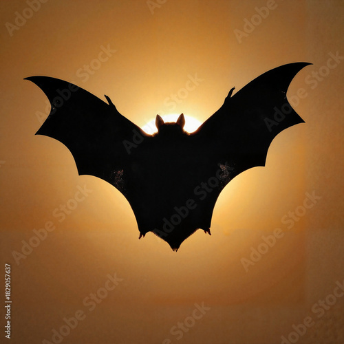 Bat silhouette flying at sunset, evoking a sense of mystery and fear